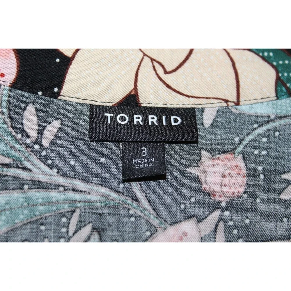 Torrid Floral Button Midi Challis Shirt Dress Black Plus Size 3 3X H14301 - Picture 9 of 16